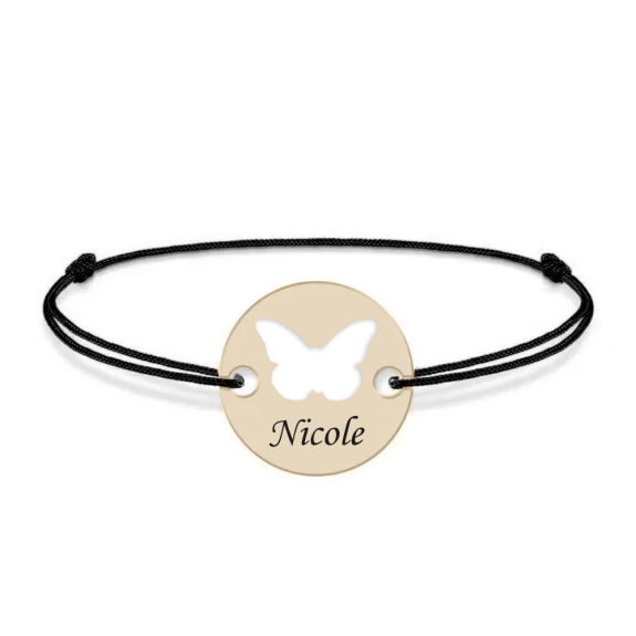 Lolo - Bratara personalizata snur si banut cu fluturas din Aur 14 karate - 12 mm Lolo - Bratara personalizata snur si banut cu fluturas din Aur 14 karate - 12 mm
