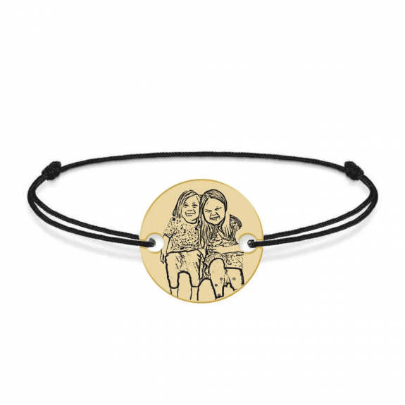 Me - Bratara personalizata snur cu fotografie si banut din Aur 14 karate - 14mm Me - Bratara personalizata snur cu fotografie si banut din Aur 14 karate - 14mm
