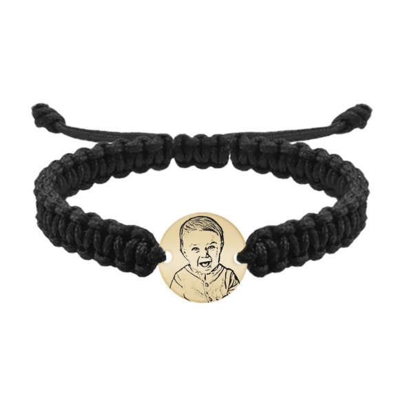 Me - Bratara personalizata snur impeltit cu fotografie si banut din Aur 14 karate - 14mm Me - Bratara personalizata snur impeltit cu fotografie si banut din Aur 14 karate - 14mm
