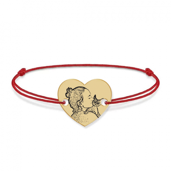 Me - Bratara personalizata snur cu fotografie si inimioara din Aur 14 karate - 14x12mm Me - Bratara personalizata snur cu fotografie si inimioara din Aur 14 karate - 14x12mm