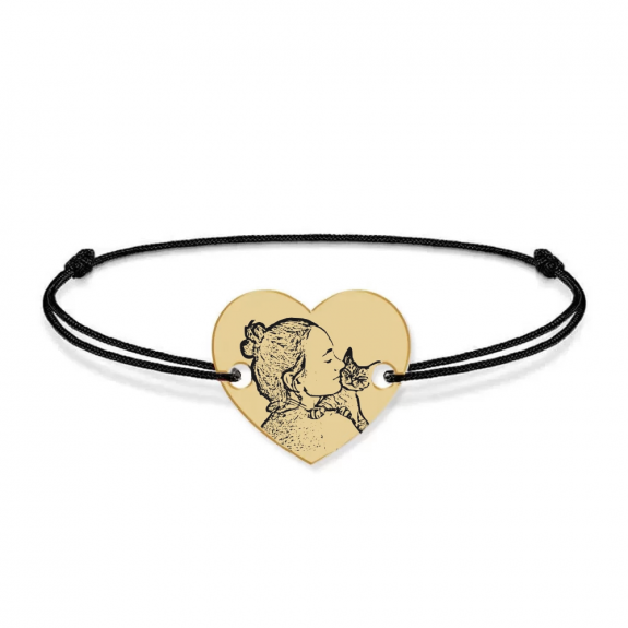 Me - Bratara personalizata snur cu fotografie si inimioara din Aur 14 karate - 14x12mm Me - Bratara personalizata snur cu fotografie si inimioara din Aur 14 karate - 14x12mm