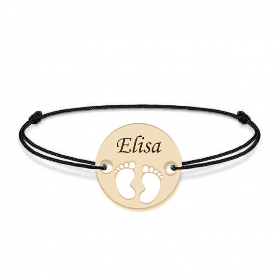 My Kid - Bratara personalizata snur si banut cu talpite din Aur 14 karate - 10 mm