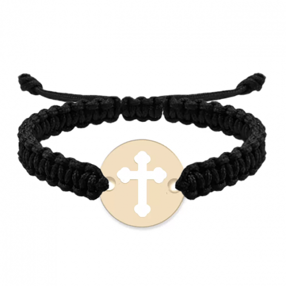 Novel - Bratara personalizata snur impletit banut si cruciulita din Aur 14 karate - 10 mm