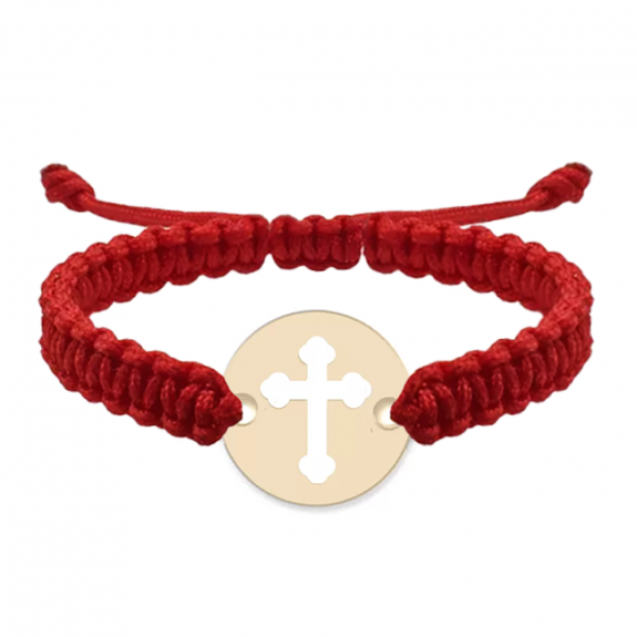 Novel - Bratara personalizata snur impletit banut si cruciulita din Aur 14 karate - 10 mm