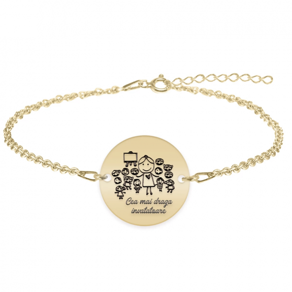 Teacher - Bratara personalizata educatoare/invatatoare/profesoara din Aur 14 karate - 12mm Teacher - Bratara personalizata educatoare/invatatoare/profesoara din Aur 14 karate - 12mm