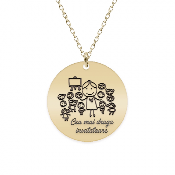 Teacher - Colier personalizat educatoare/invatatoare/profesoara din aur 14 karate - 16mm Teacher - Colier personalizat educatoare/invatatoare/profesoara din aur 14 karate - 16mm