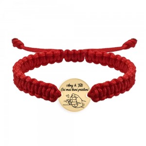 Alan - Bratara personalizata cu banut si snur impletit pentru tata din argint 925 placat cu aur galben 24K Alan - Bratara personalizata cu banut si snur impletit pentru tata din argint 925 placat cu aur galben 24K