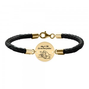 Alan - Bratara premium personalizata cu piele impletita si banut pentru tata din argint 925 placat cu aur galben 24K Alan - Bratara premium personalizata cu piele impletita si banut pentru tata din argint 925 placat cu aur galben 24K