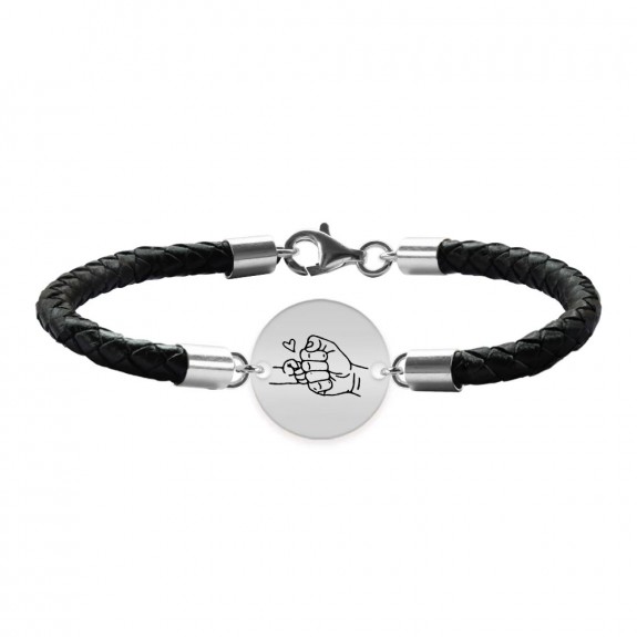 Alan - Bratara premium personalizata cu piele impletita si banut pentru tata din argint 925