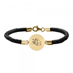 Alan - Bratara premium personalizata cu piele impletita si banut pentru tata din argint 925 placat cu aur galben 24K Alan - Bratara premium personalizata cu piele impletita si banut pentru tata din argint 925 placat cu aur galben 24K