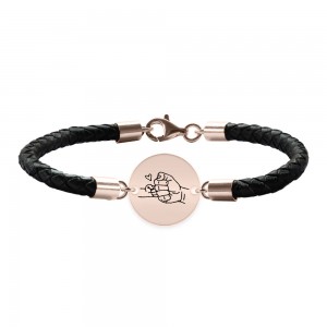 Alan - Bratara premium personalizata cu piele impletita si banut pentru tata din argint 925 placat cu aur roz Alan - Bratara premium personalizata cu piele impletita si banut pentru tata din argint 925 placat cu aur roz