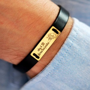 Alan - Bratara personalizata cu piele si tablita pentru tata din argint 925 placat cu aur galben 24K Alan - Bratara personalizata cu piele si tablita pentru tata din argint 925 placat cu aur galben 24K