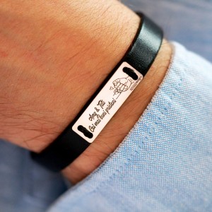 Alan - Bratara personalizata cu piele si tablita pentru tata din argint 925 placat cu aur roz Alan - Bratara personalizata cu piele si tablita pentru tata din argint 925 placat cu aur roz
