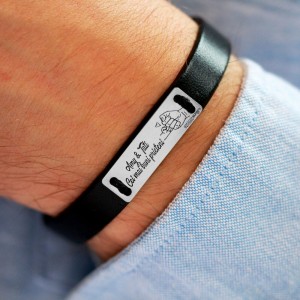Alan - Bratara personalizata cu piele si tablita pentru tata din argint 925