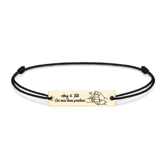 Alan - Bratara personalizata cu tablita si snur pentru tata din argint 925 placat cu aur galben 24K