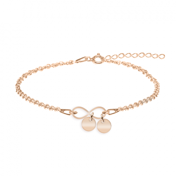 Alma - Bratara personalizata pentru picior cu infinit si 2 banuti din argint 925 placat cu aur roz