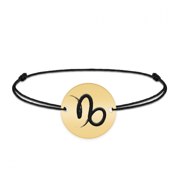 Bratara snur si banut argint 925 placat cu aur galben 24K personalizat cu semn zodiacal Capricorn Bratara snur si banut argint 925 placat cu aur galben 24K personalizat cu semn zodiacal Capricorn