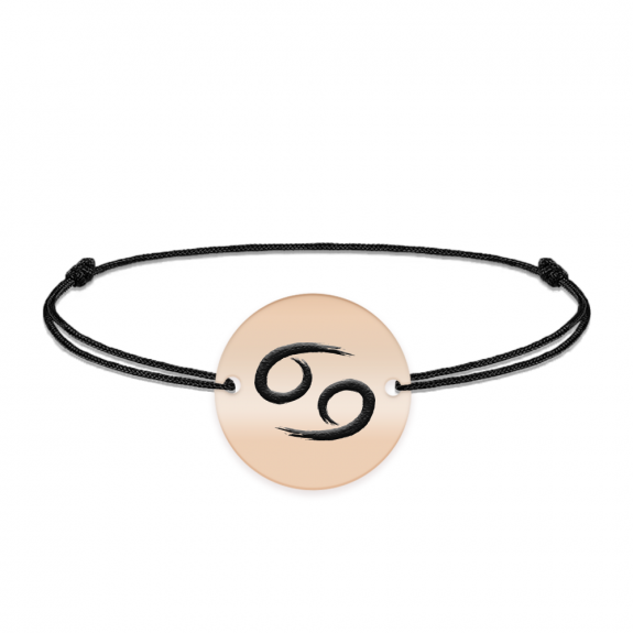 Bratara snur si banut argint 925 placat cu aur roz personalizat cu semn zodiacal Rac Bratara snur si banut argint 925 placat cu aur roz personalizat cu semn zodiacal Rac