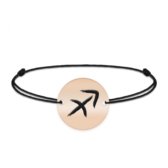 Bratara snur si banut argint 925 placat cu aur roz personalizat cu semn zodiacal Sagetator