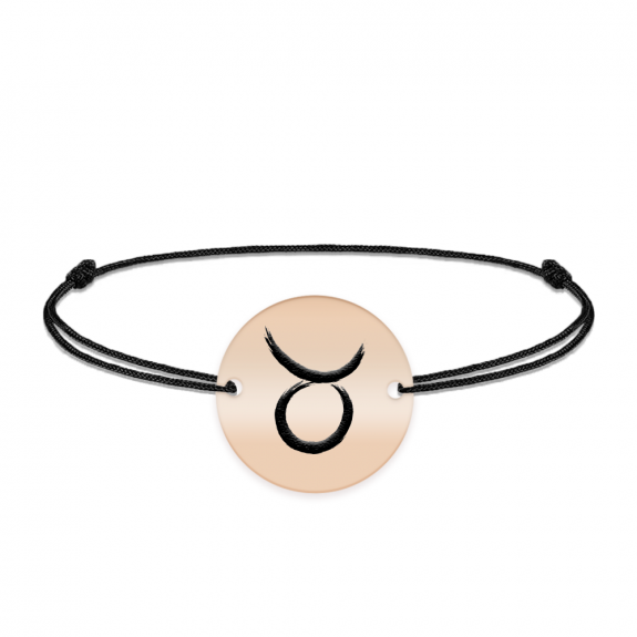 Bratara snur si banut argint 925 placat cu aur roz personalizat cu semn zodiacal Taur