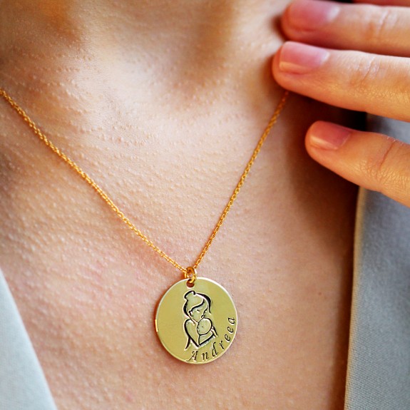 Ami - Colier personalizat mama si bebe din argint 925 placat cu aur galben 24K