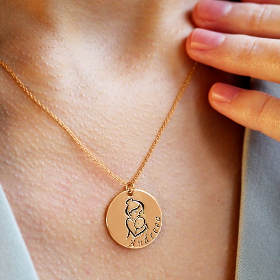 Ami - Colier personalizat mama si bebe din argint 925 placat cu aur roz