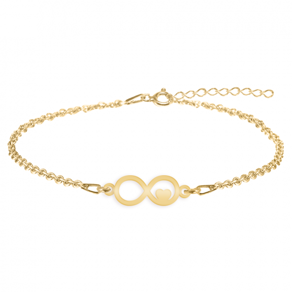 Amour - Bratara personalizata infinit si inimioara din argint 925 placat cu aur galben 24K