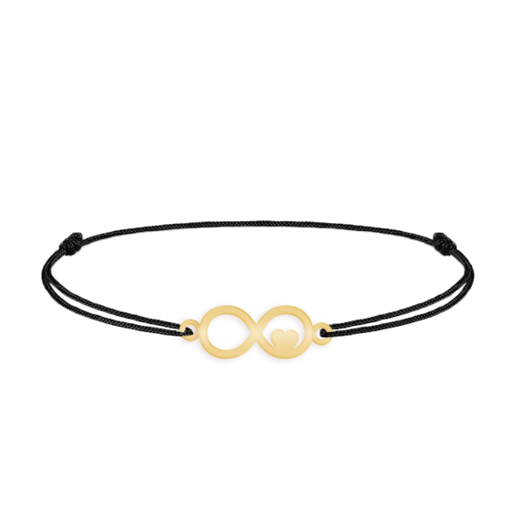 Amour - Bratara personalizata snur infinit si inimioara din argint 925 placat cu aur galben 24K