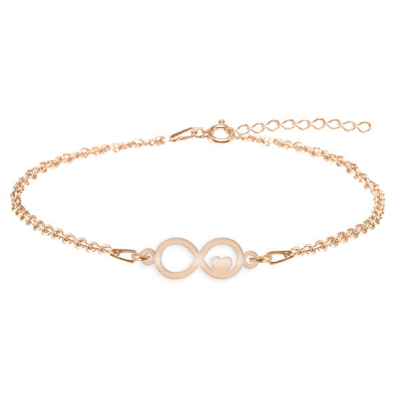 Amour - Bratara personalizata infinit si inimioara din argint 925 placat cu aur roz