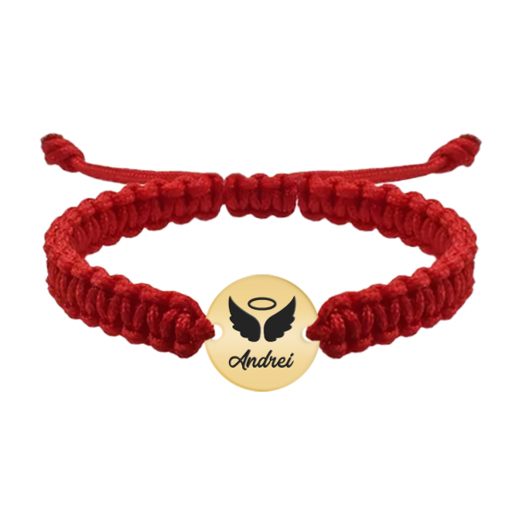 Angelito - Bratara personalizata snur impletit si banut cu nume din argint 925 placat cu aur galben 24K Angelito - Bratara personalizata snur impletit si banut cu nume din argint 925 placat cu aur galben 24K