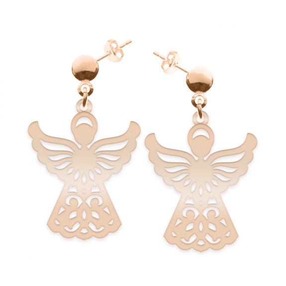 Aniela - Cercei personalizati cu tija si ingeras din argint 925 placat cu aur roz Aniela - Cercei personalizati cu tija si ingeras din argint 925 placat cu aur roz