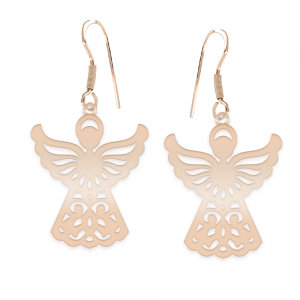 Aniela - Cercei personalizati cu tortita deschisa si ingeras din argint 925 placat cu aur roz Aniela - Cercei personalizati cu tortita deschisa si ingeras din argint 925 placat cu aur roz