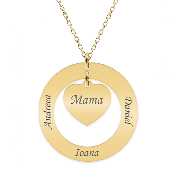 Anne - Colier personalizat din argint 925 placat cu aur galben 24K, cu cerc si inimioara Anne - Colier personalizat din argint 925 placat cu aur galben 24K, cu cerc si inimioara