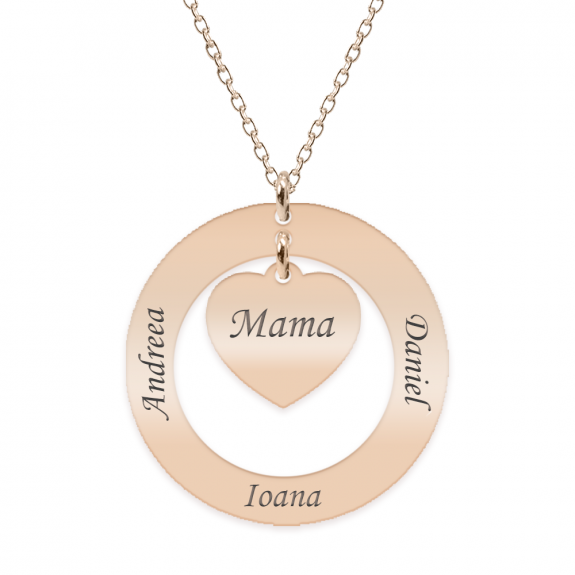 Anne - Colier personalizat din argint 925 placat cu aur roz, cu cerc si inimioara Anne - Colier personalizat din argint 925 placat cu aur roz, cu cerc si inimioara