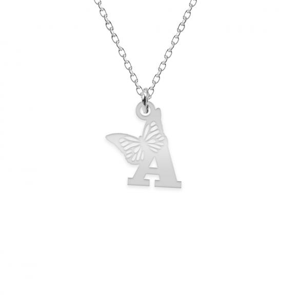 Aria - Colier personalizat cu litera si fluturas din argint 925 Aria - Colier personalizat cu litera si fluturas din argint 925