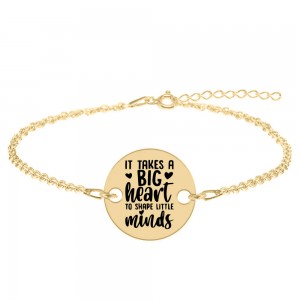 Big Heart - Bratara personalizata pentru profesori "It takes a big heart to shape little minds" din argint 925 placat cu aur galben 24 karate Big Heart - Bratara personalizata pentru profesori "It takes a big heart to shape little minds" din argint 925 placat cu aur galben 24 karate