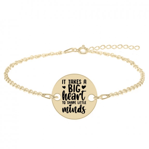 Big Heart - Bratara personalizata pentru profesori "It takes a big heart to shape little minds" din Aur 14 karate - 12mm