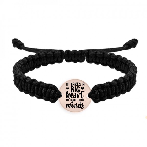 Big Heart - Bratara personalizata snur impletit pentru profesori "It takes a big heart to shape little minds" din argint 925 placat cu aur roz