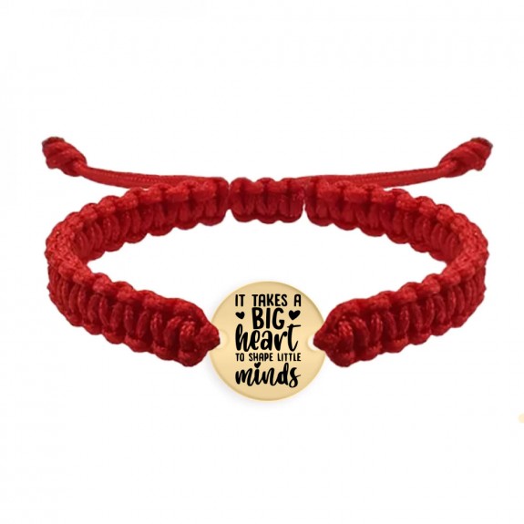 Big Heart - Bratara personalizata snur impletit pentru profesori "It takes a big heart to shape little minds" din argint 925 placat cu aur galben 24K
