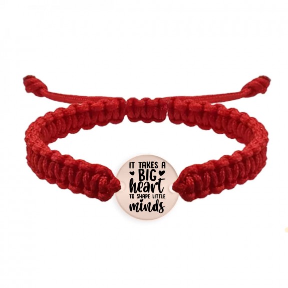 Big Heart - Bratara personalizata snur impletit pentru profesori "It takes a big heart to shape little minds" din argint 925 placat cu aur roz