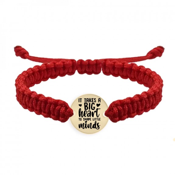 Big Heart - Bratara personalizata snur impletit pentru profesori "It takes a big heart to shape little minds" din Aur 14 karate - 12 mm