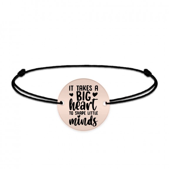 Big Heart - Bratara personalizata snur pentru profesori "It takes a big heart to shape little minds" din argint 925 placat aur roz