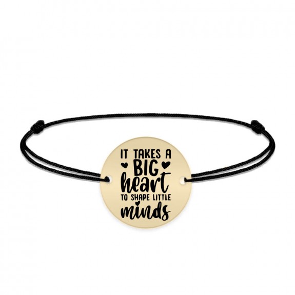 Big Heart - Bratara personalizata snur pentru profesori "It takes a big heart to shape little minds" din Aur 14 karate - 12 mm