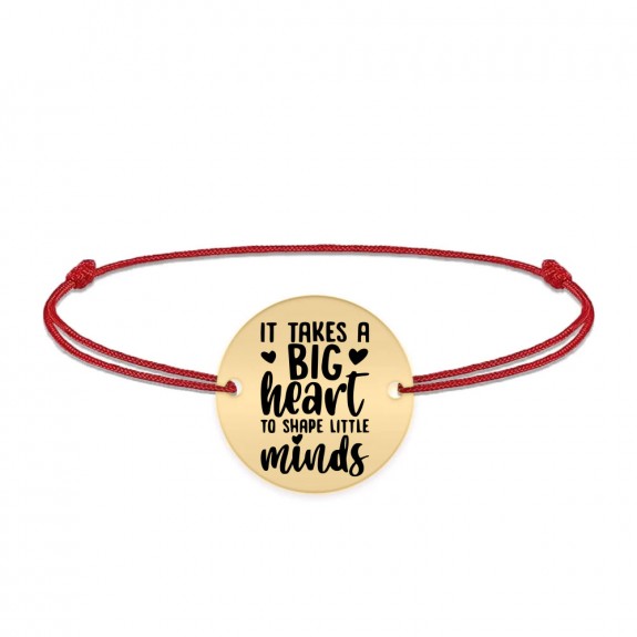 Big Heart - Bratara personalizata snur pentru profesori "It takes a big heart to shape little minds" din argint 925 placat cu aur galben 24K
