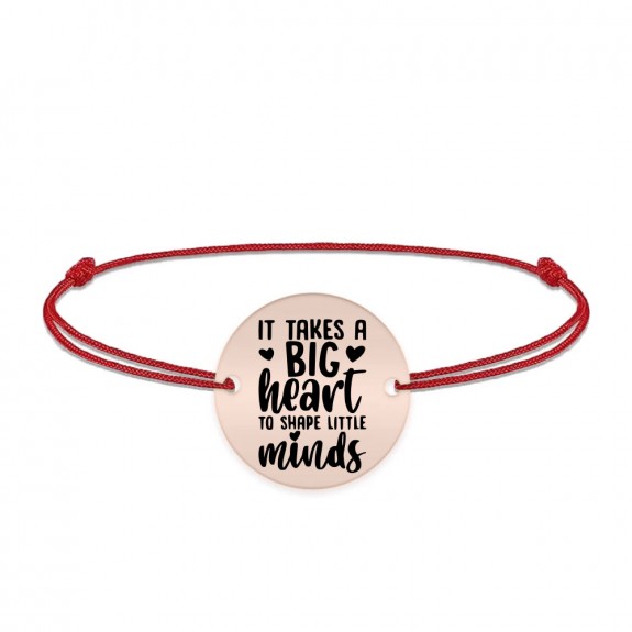 Big Heart - Bratara personalizata snur pentru profesori "It takes a big heart to shape little minds" din argint 925 placat aur roz