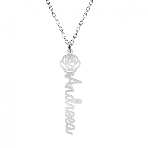 Birth - Colier personalizat cu nume si floarea lunii de nastere din argint 925