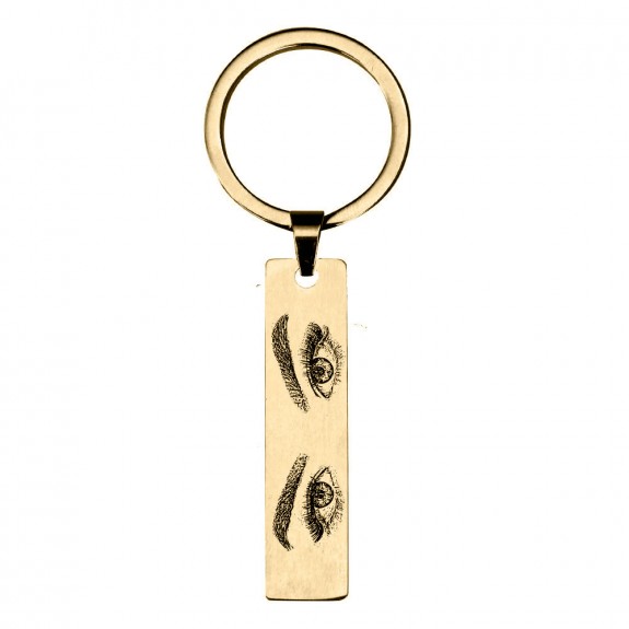 Eyes  - Breloc personalizat cu fotografia ochilor din argint 925 si inel de otel inoxidabil placat cu aur galben 24 karate