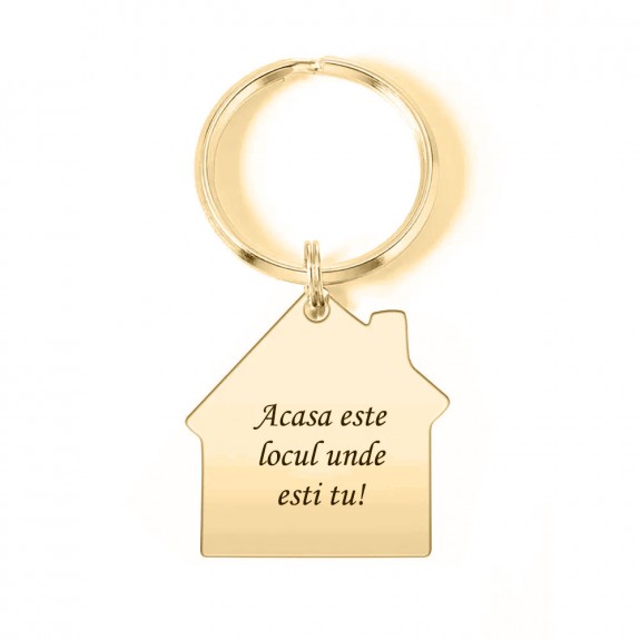Me - Breloc personalizat casuta cu fotografie din argint si inel de inox placat cu aur galben 24 karate