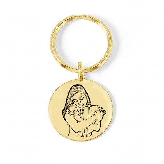 Me - Breloc personalizat cu fotografie din argint si inel de inox placat cu aur galben 24 karate