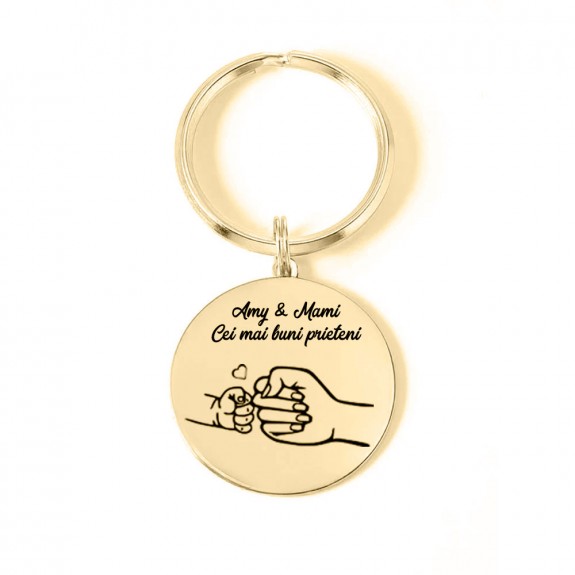 Nala - Breloc personalizat  pentru mama cu banut din argint 925 si inel din otel inoxidabil placat cu aur galben 24 karate Nala - Breloc personalizat  pentru mama cu banut din argint 925 si inel din otel inoxidabil placat cu aur galben 24 karate